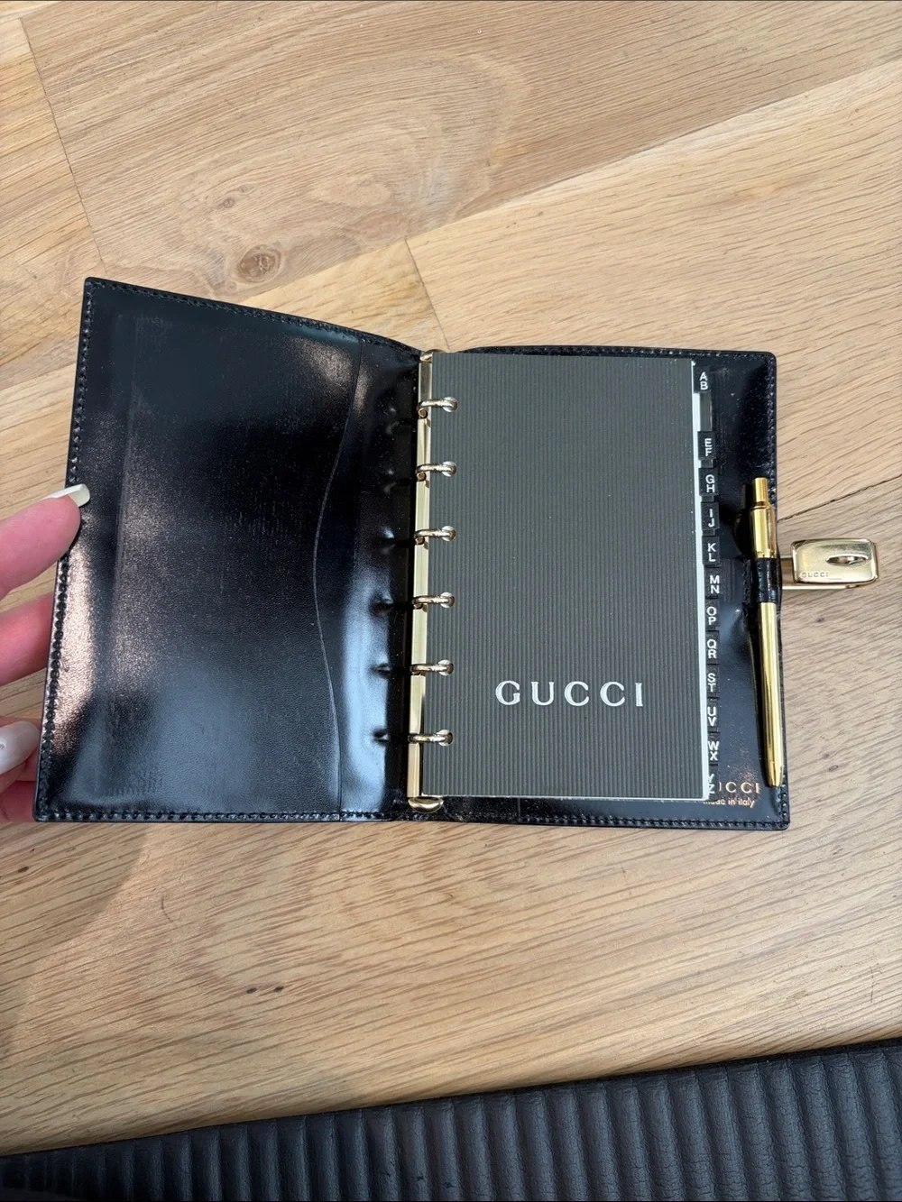 Gucci Black Patent Leather address book with Gold-Tone Clasp